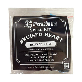 Bruised Heart Spell Kit with Transparent packaging, Black Label, and white text.