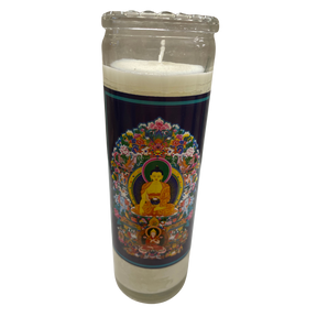 Buddha Glass Jar Candle - A piece Buddha Glass Jar Candle with  an image of Buddha attached to the glass