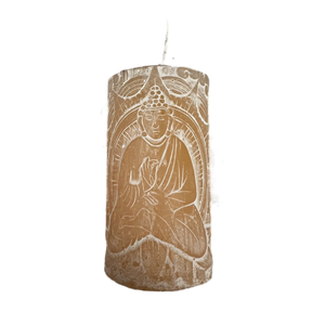 Buddha Votive Candle - 2" carved tan colored  votive candle with image of buddha 