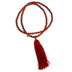 Carnelian Mala - Carnelian Mala - Round red bed with red tassle 