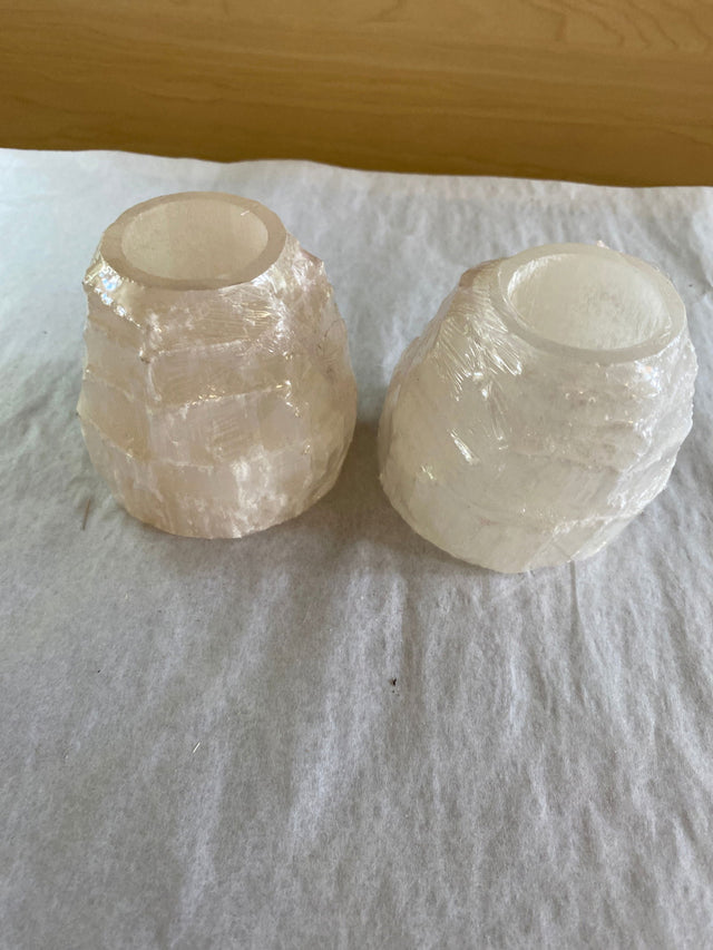 Carved Selenite T-Lite Candle Holder - 