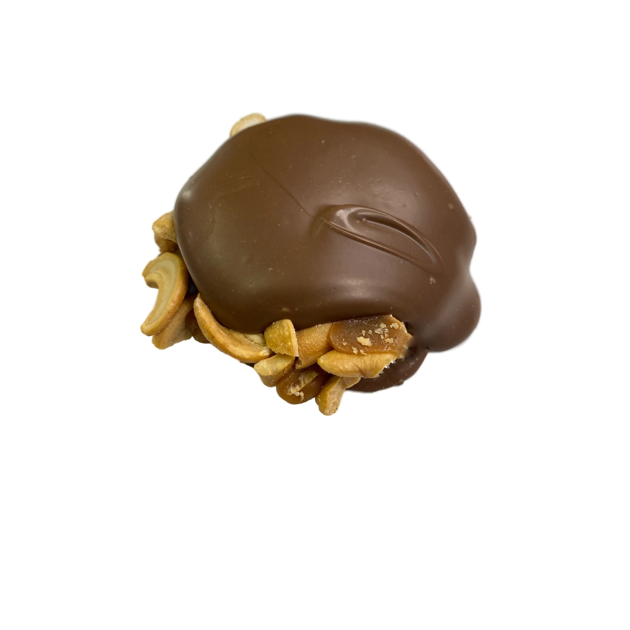 large round mix of milk chocolate cashew nuts and caramel 