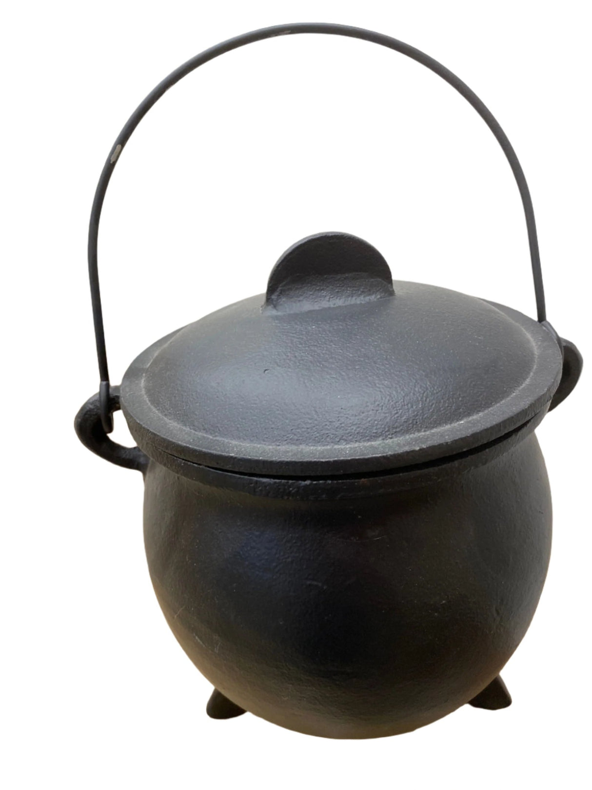 Cast Iron Cauldron xl - large rounded black cast iron cauldron with lid and handle 