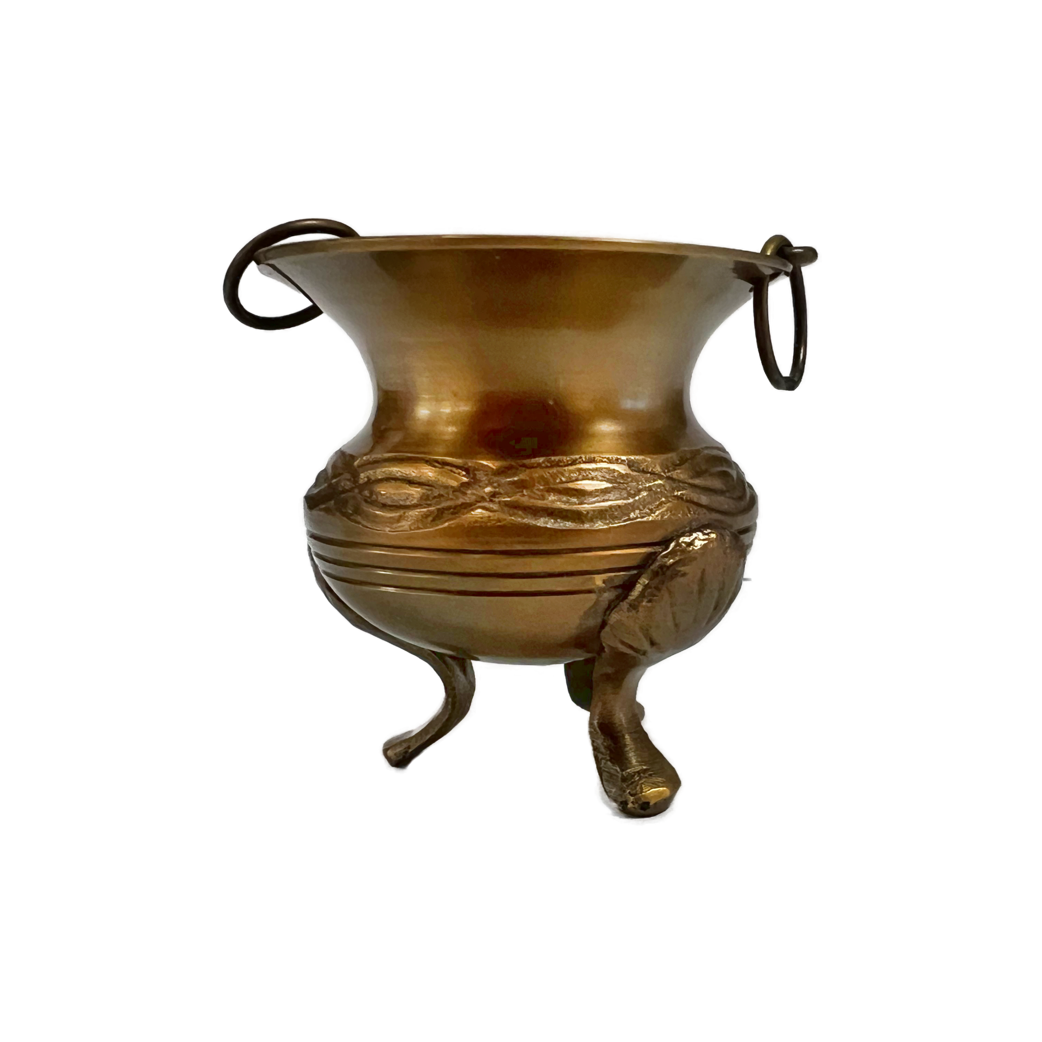 Brass vase shape cauldron with celtic knot etched on side 