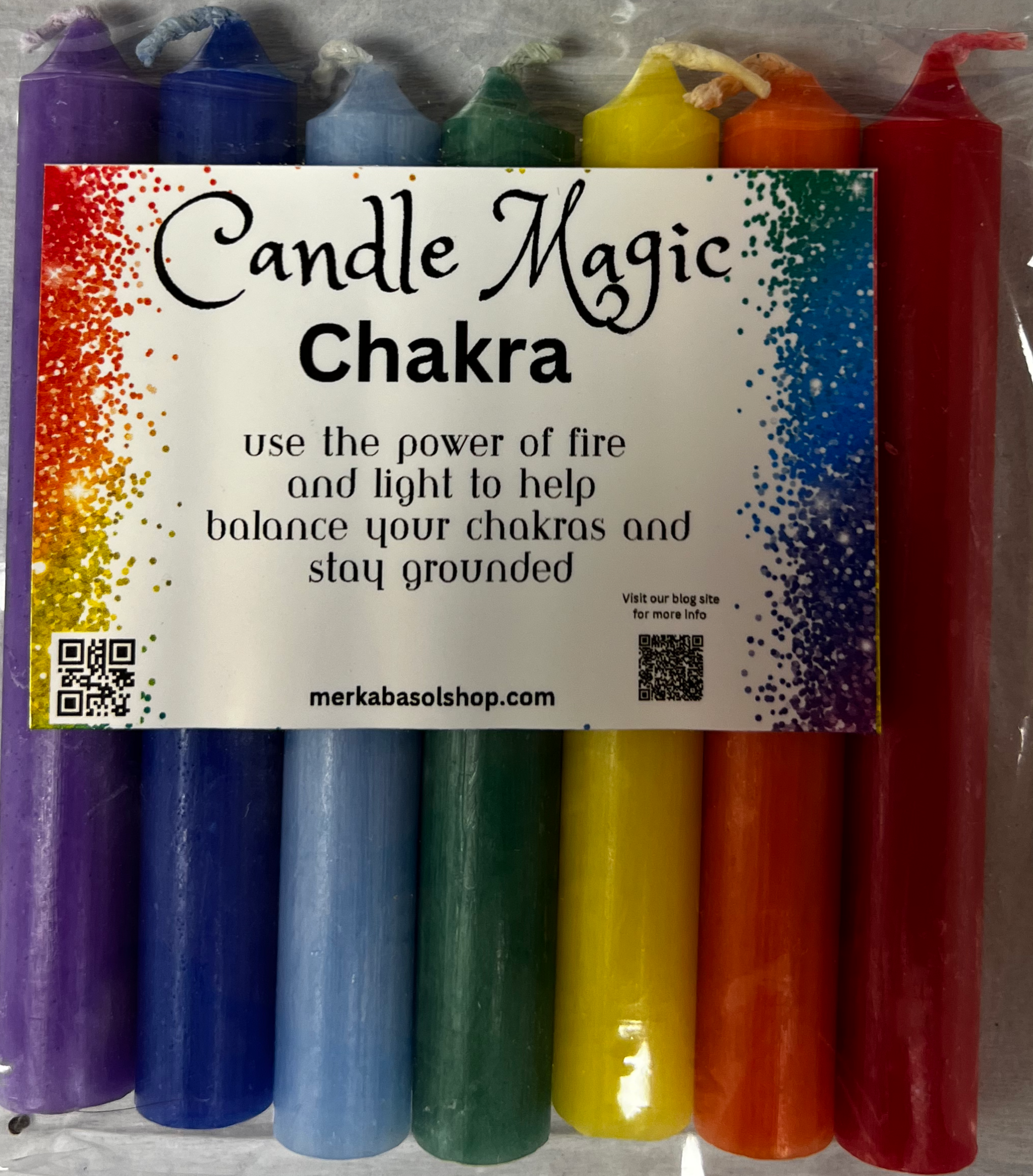 7 candles in individual chakra colors 