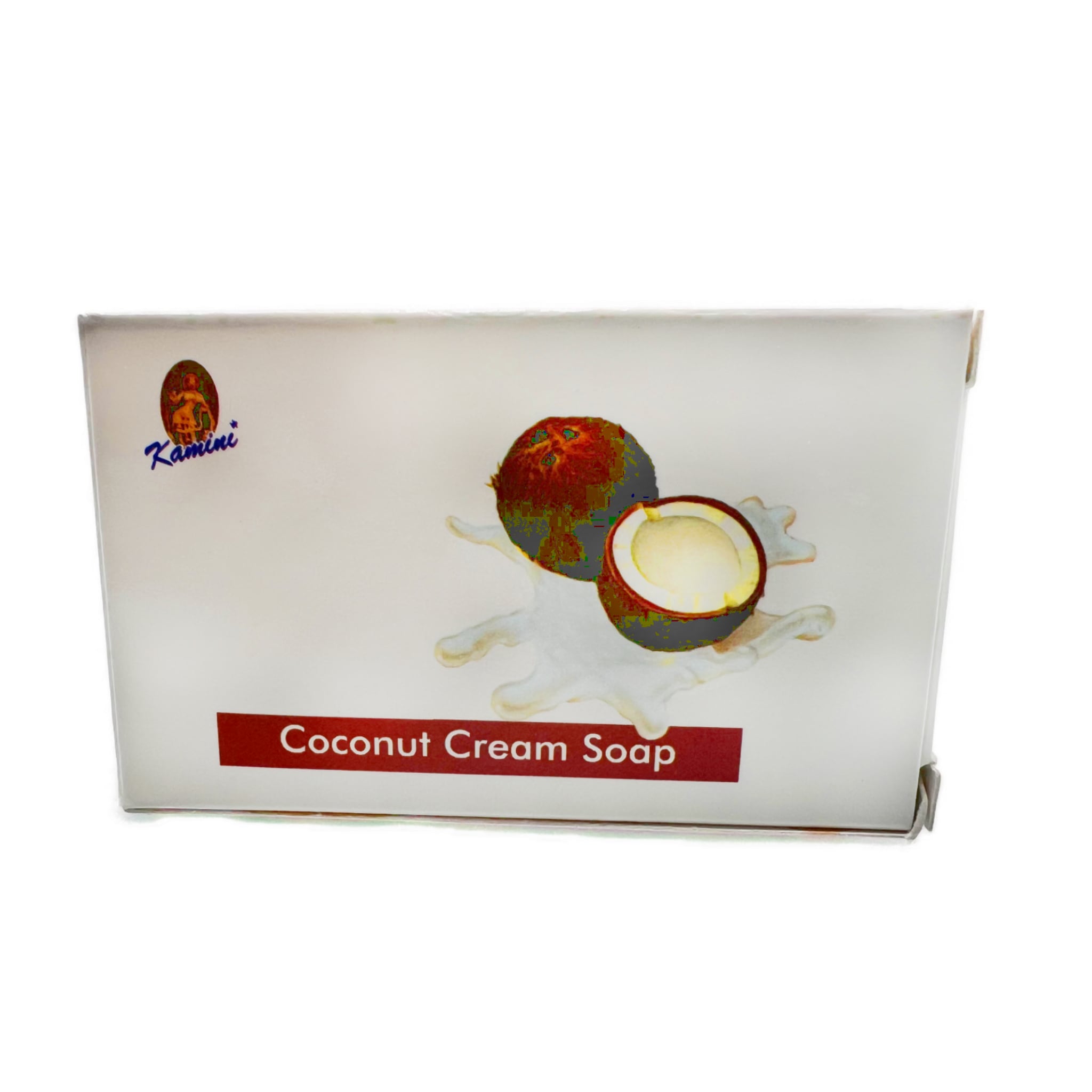 White box with image of split coconut