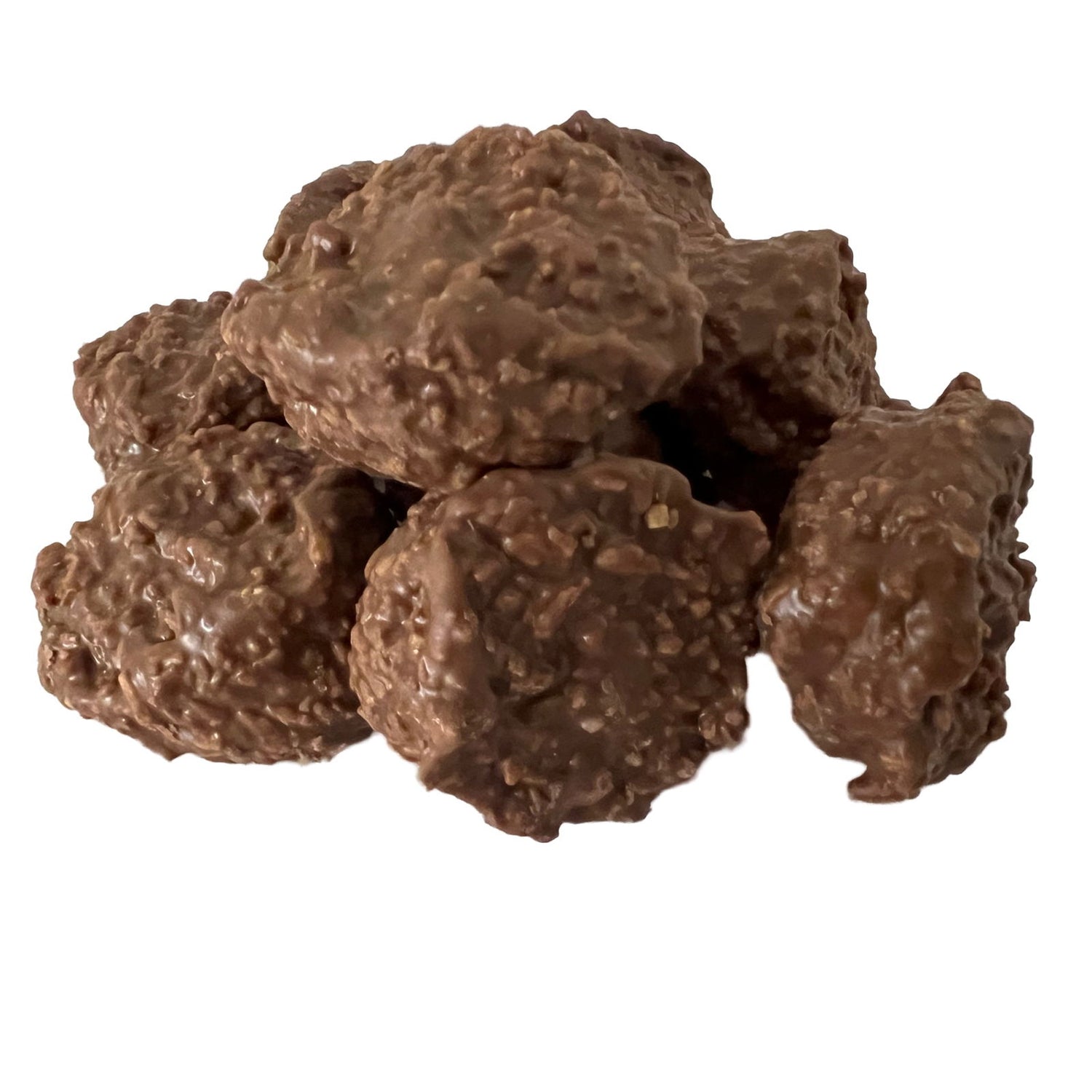 Coconut Cluster Milk Chocolate - Coconut Cluster Milk Chocolate.  Milk chocolate mixed with crunchy coconut spoon dropped flat. 