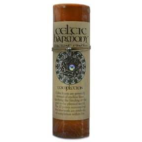 Completion Celtic Pendant Candle - Celtic Harmony Completion Candle.  Celtic knots are generally endless lines which signifies the binding of the soul to the physical world.  The ten points surrounding the knot are symbolic of completion within life.  Orange scented candle.
