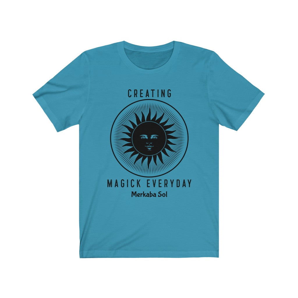 Creating Magick Everyday Short Sleeve Tee - Creating Magick Everyday. Bring inspiration and empowerment to your wardrobe with this Creating Magick Everyday t-shirt in Aqua color or give it as a fun gift. From merkabasolshop.com