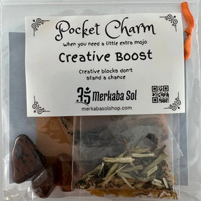 Creativity Boost Pocket Charm Kit with Transparent packaging, White label, and Black text.