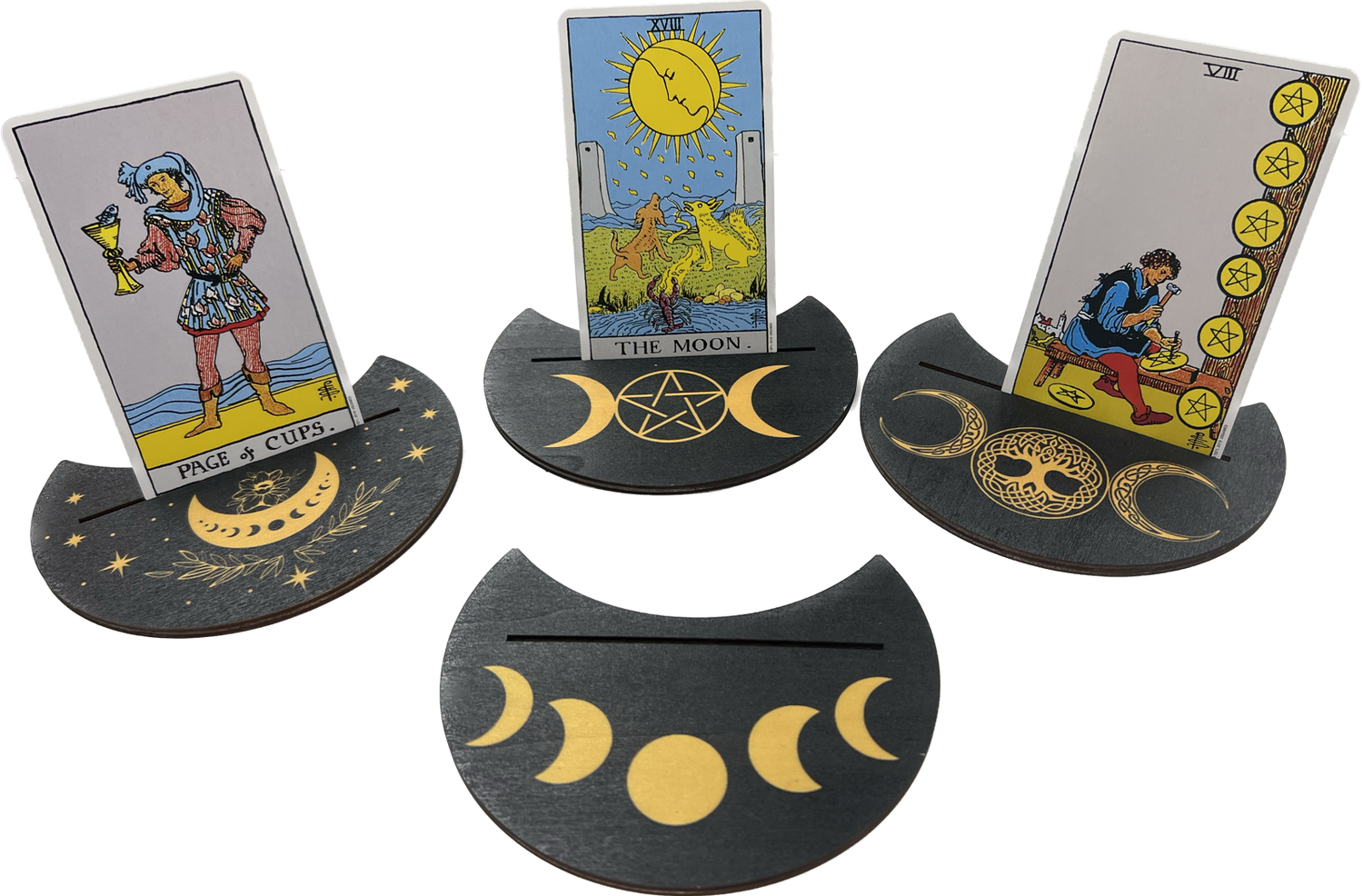 Crescent Moon Tarot Card Stand with Moon Phase - 