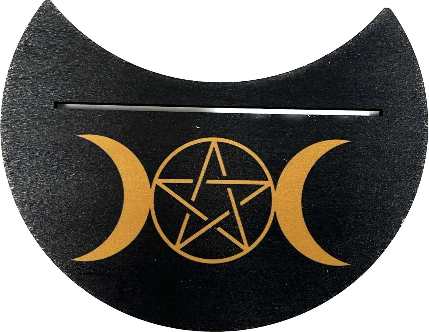Crescent Moon Tarot Card Stand with Triple Moon & Pentacle - 