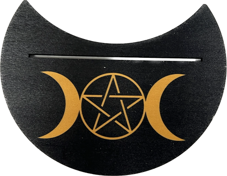Crescent Moon Tarot Card Stand with Triple Moon & Pentacle - 