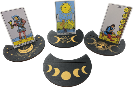 Crescent Moon Tarot Card Stand with Triple Moon & Tree of Life - 