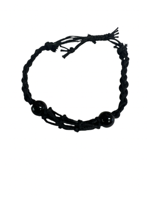 Black cord woven bracelet with a pouch for a Crystal 