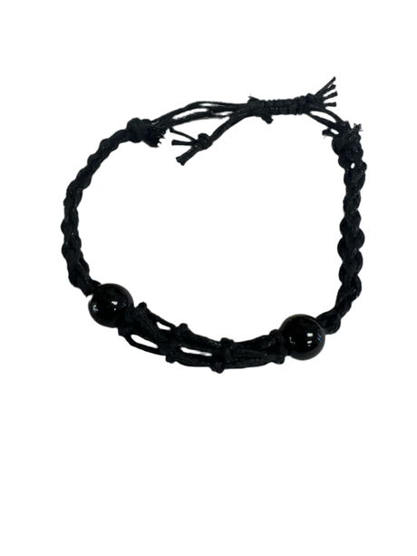 Black cord woven bracelet with a pouch for a Crystal 