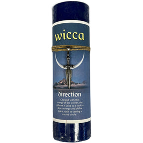 Blue candle with "WICCA" and "DIRECTION" labels.