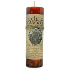 Earth Harmony Celtic Pendant Candle - Earth Harmony Celtic Pendant Candle.  The pendant is a wheel shape (or circle) represents mans harmony with nature.   The circle is the spirit of Earth harmony.  It radiates gentle peace and possess soothing qualities.  The candle is 6.5 inches tall and 2 inches around.  