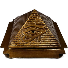 Egyption 9 Pyramid Brass Cone Burner - Brass Pyramid with hinged top and all seeing eye on side 