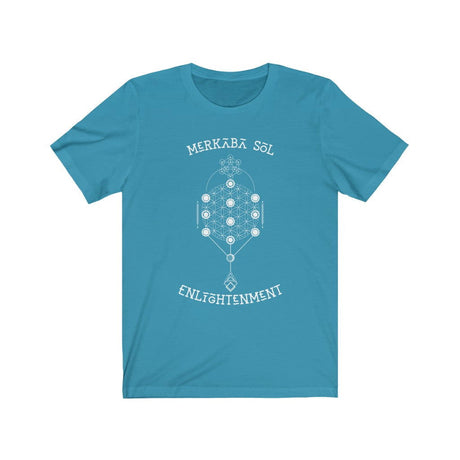 Enlightenment Merkaba Sol Short Sleeve Tee - Merkaba Sol Enlightenment. Bring inspiration and empowerment to your wardrobe with this enlightenment t-shirt in aqua color or give it as a fun gift. From merkabasolshop.com