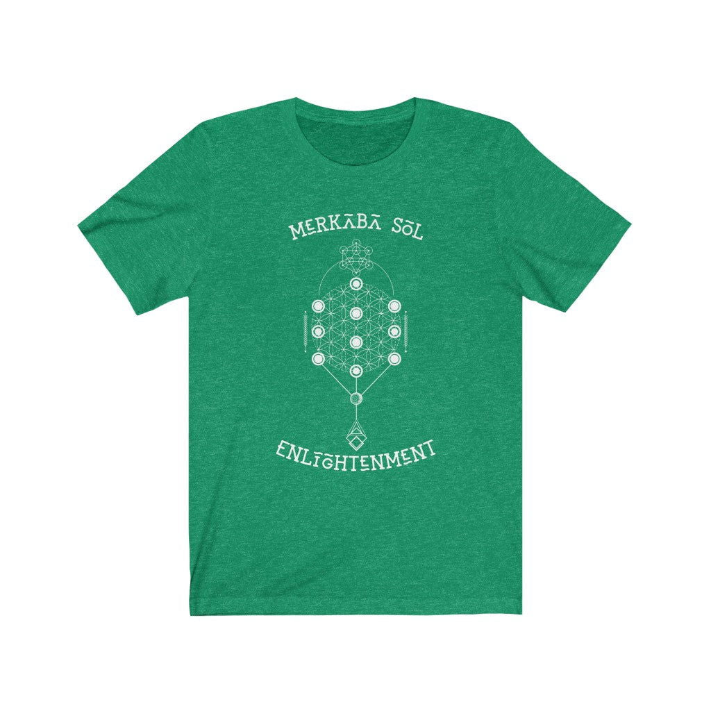 Enlightenment Merkaba Sol Short Sleeve Tee - Merkaba Sol Enlightenment. Bring inspiration and empowerment to your wardrobe with this enlightenment t-shirt in kelly green color or give it as a fun gift. From merkabasolshop.com