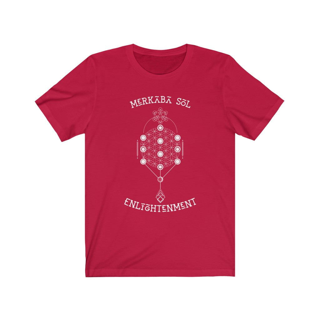 Enlightenment Merkaba Sol Short Sleeve Tee - Merkaba Sol Enlightenment. Bring inspiration and empowerment to your wardrobe with this enlightenment t-shirt in red color or give it as a fun gift. From merkabasolshop.com