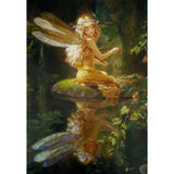 Greeting card with Faery on river reflection on water