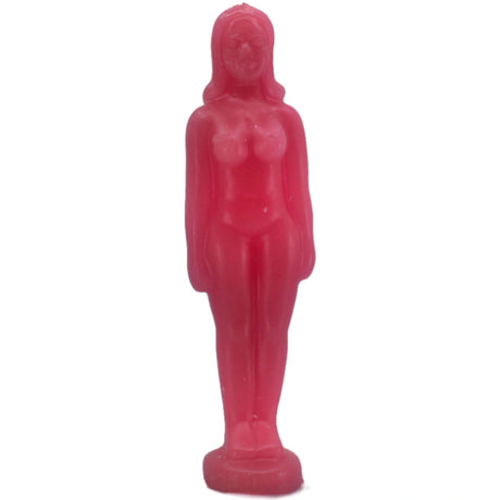 Pink candle shaped like a female figure.