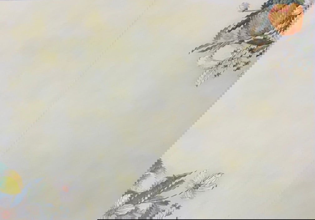 Flower Van Greeting Card - Tan inside with flowers in upper right corner and lower left