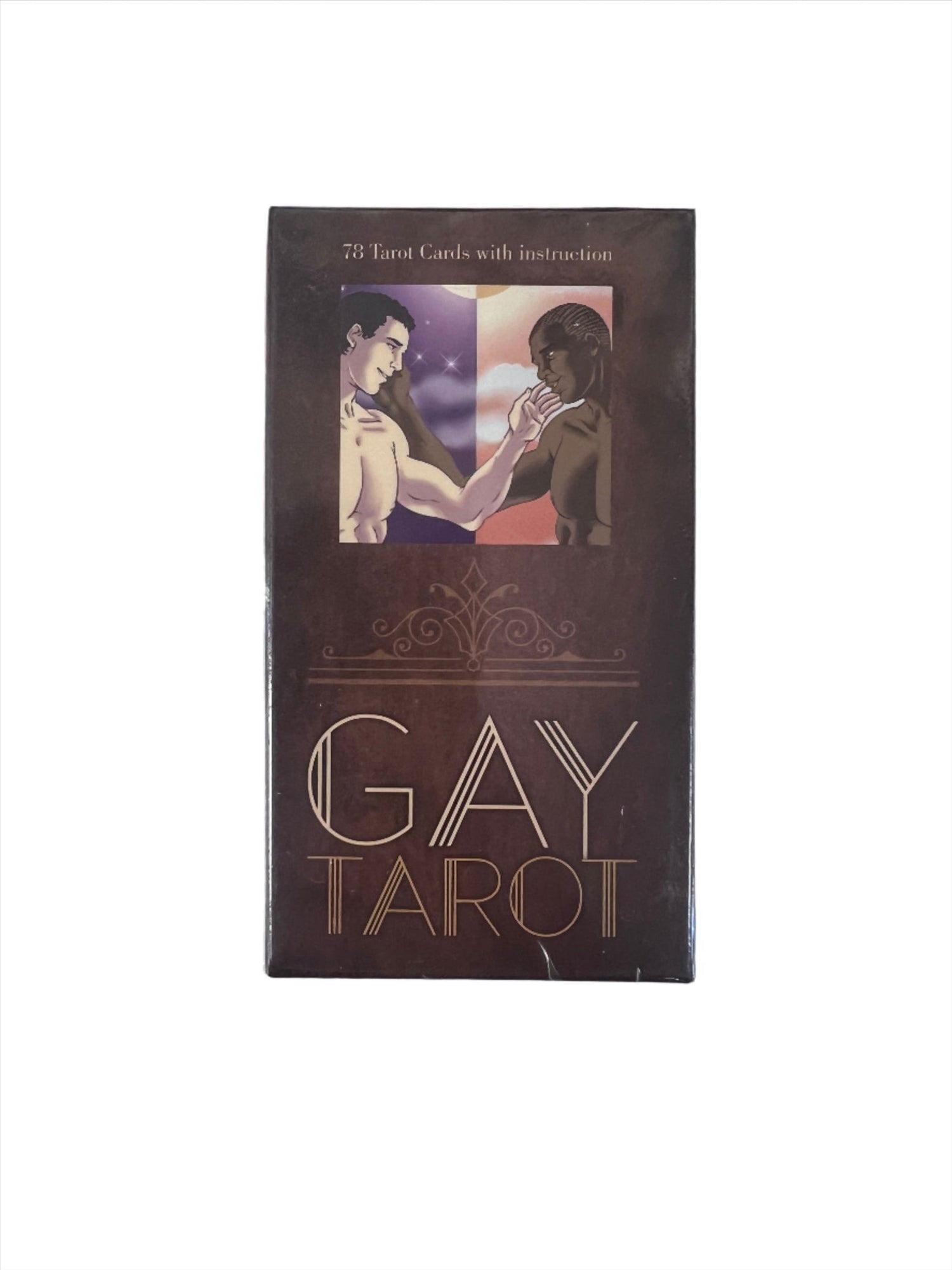Gay Tarot - brown box with image of two men and words Gay Tarot 
