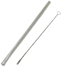 Clear glass straw with a metal cleaning brush.