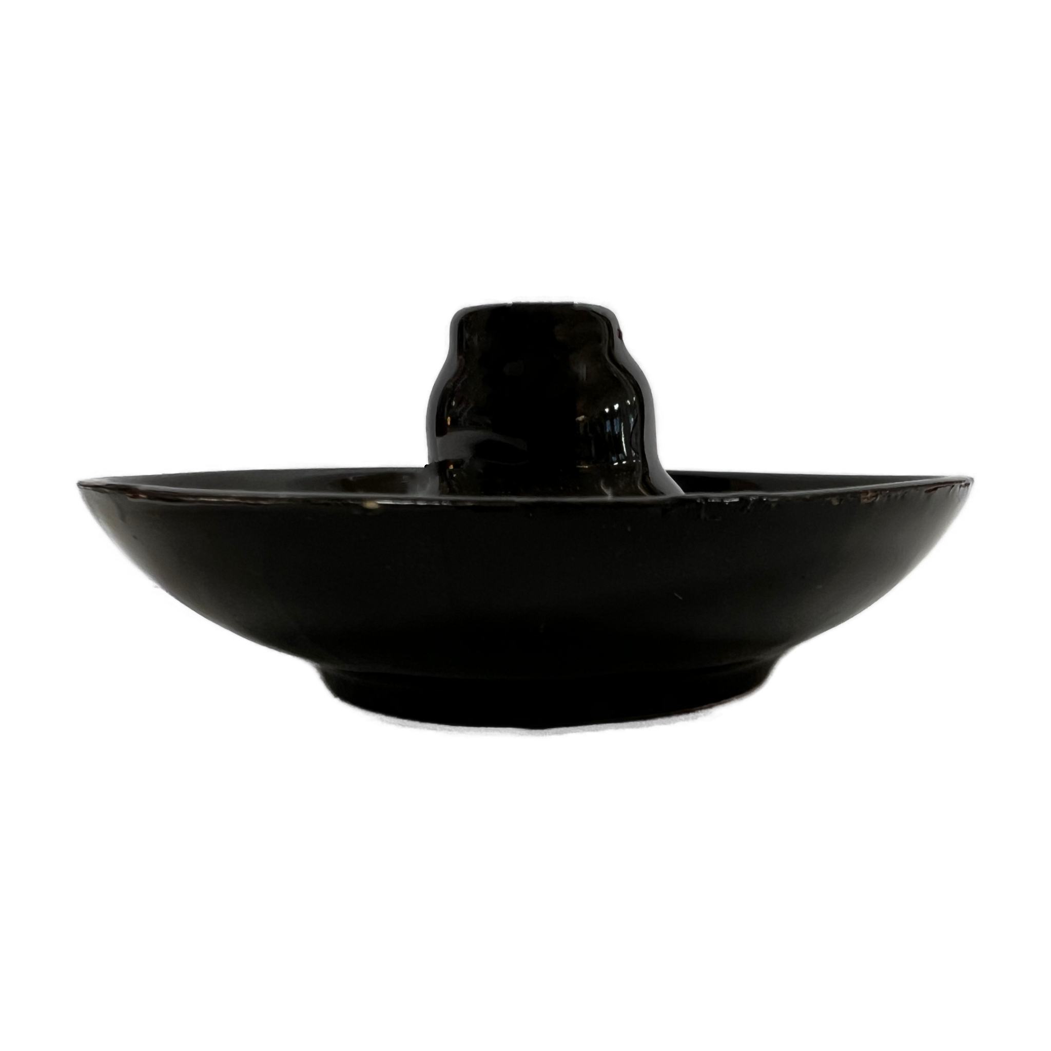 round black dish shape with a center bubble to hold incense stick 