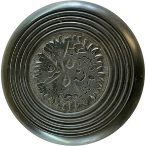 Green Man Wood Wall Hanging - Circular wooden plate with intricate carvings of a green man figure 