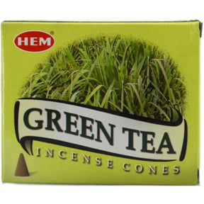Green Tea Incense Cones in a green box.