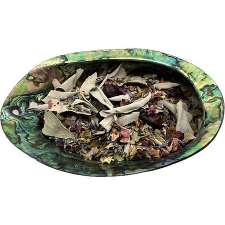 Heart Chakra Herb Mix Bag - Heart Chakra Herb Mix placed on a colorful shell bowl