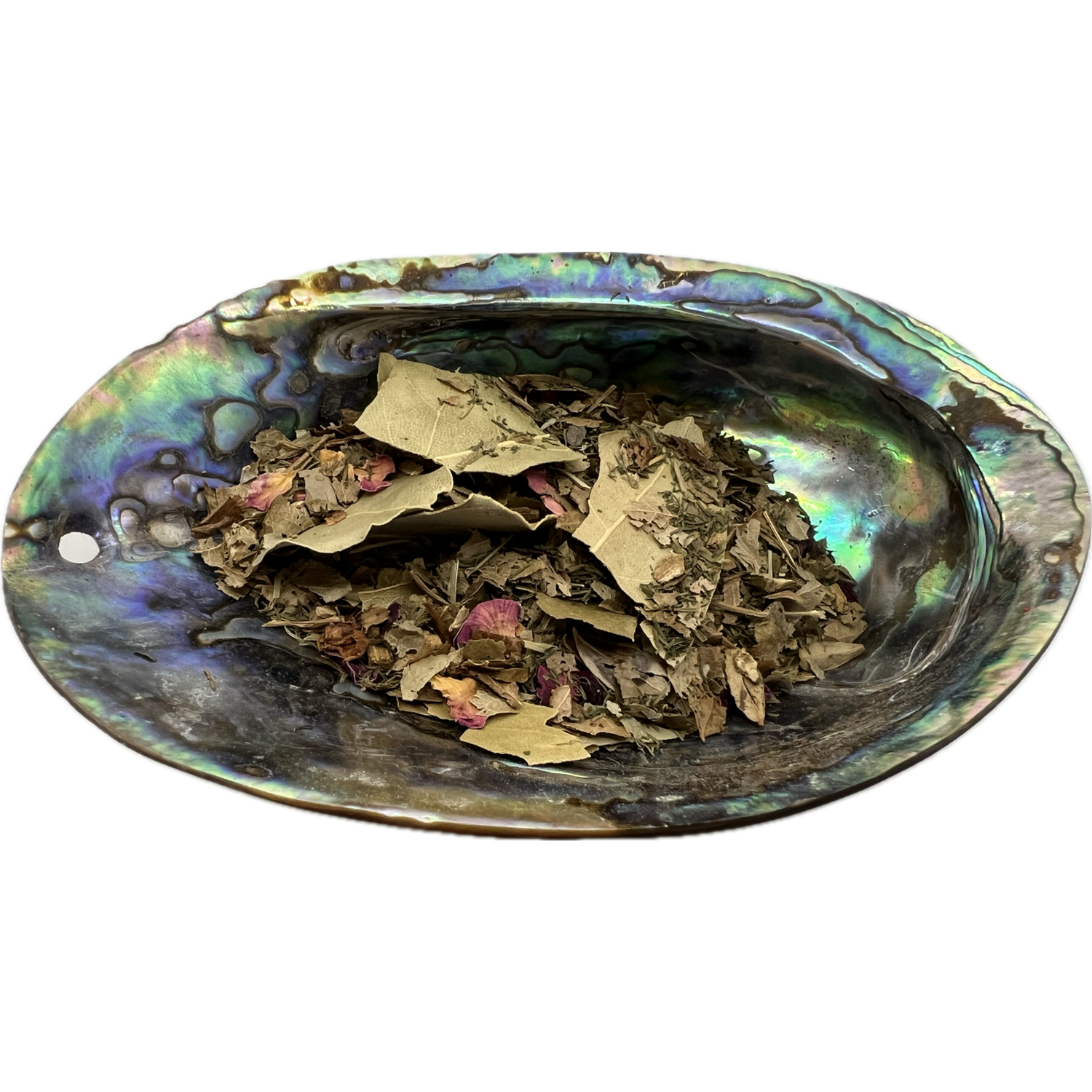 House Blessing Herb Mix Bag - Dried mixed herbs named House Blessing Herb Mix placed on a colorful shell bowl
