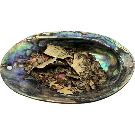 House Blessing Herb Mix Bag - Dried mixed herbs named House Blessing Herb Mix placed on a colorful shell bowl