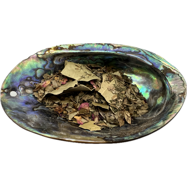 House Blessing Herb Mix Bag - Dried mixed herbs named House Blessing Herb Mix placed on a colorful shell bowl