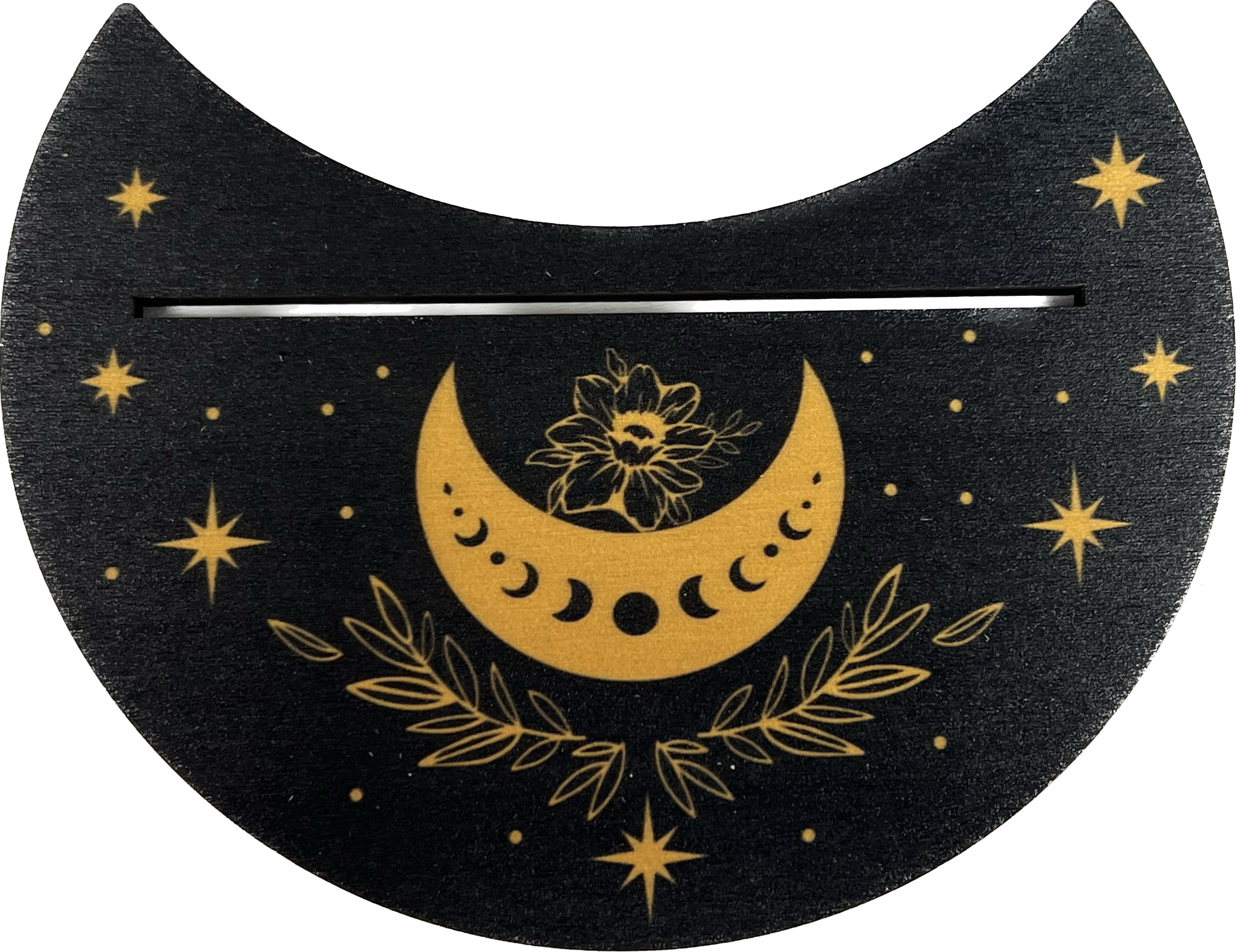Crescent Moon Tarot Card Stand with Moon Phase in Moon