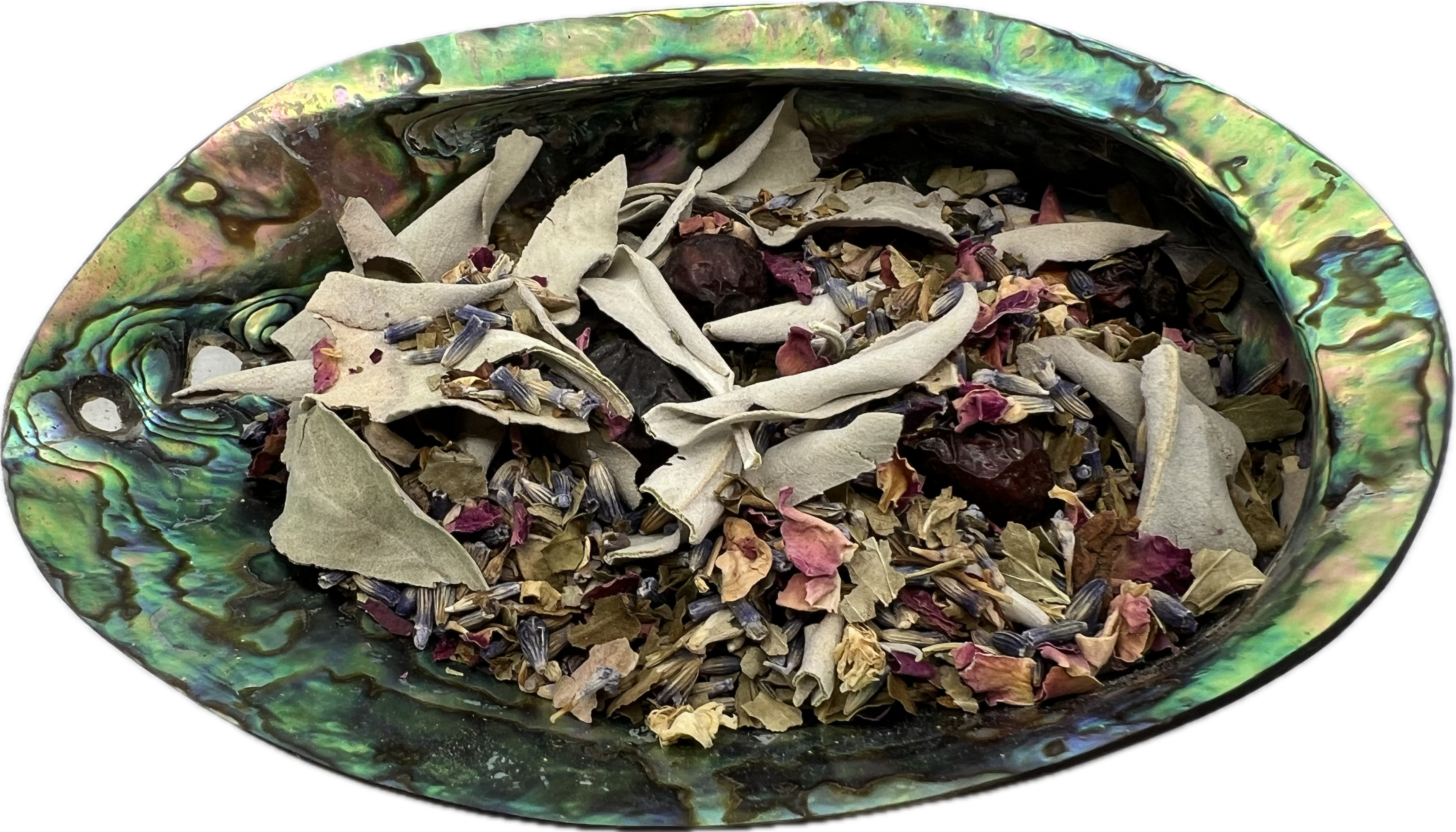 a mix of dried herbs in a shell bowl 