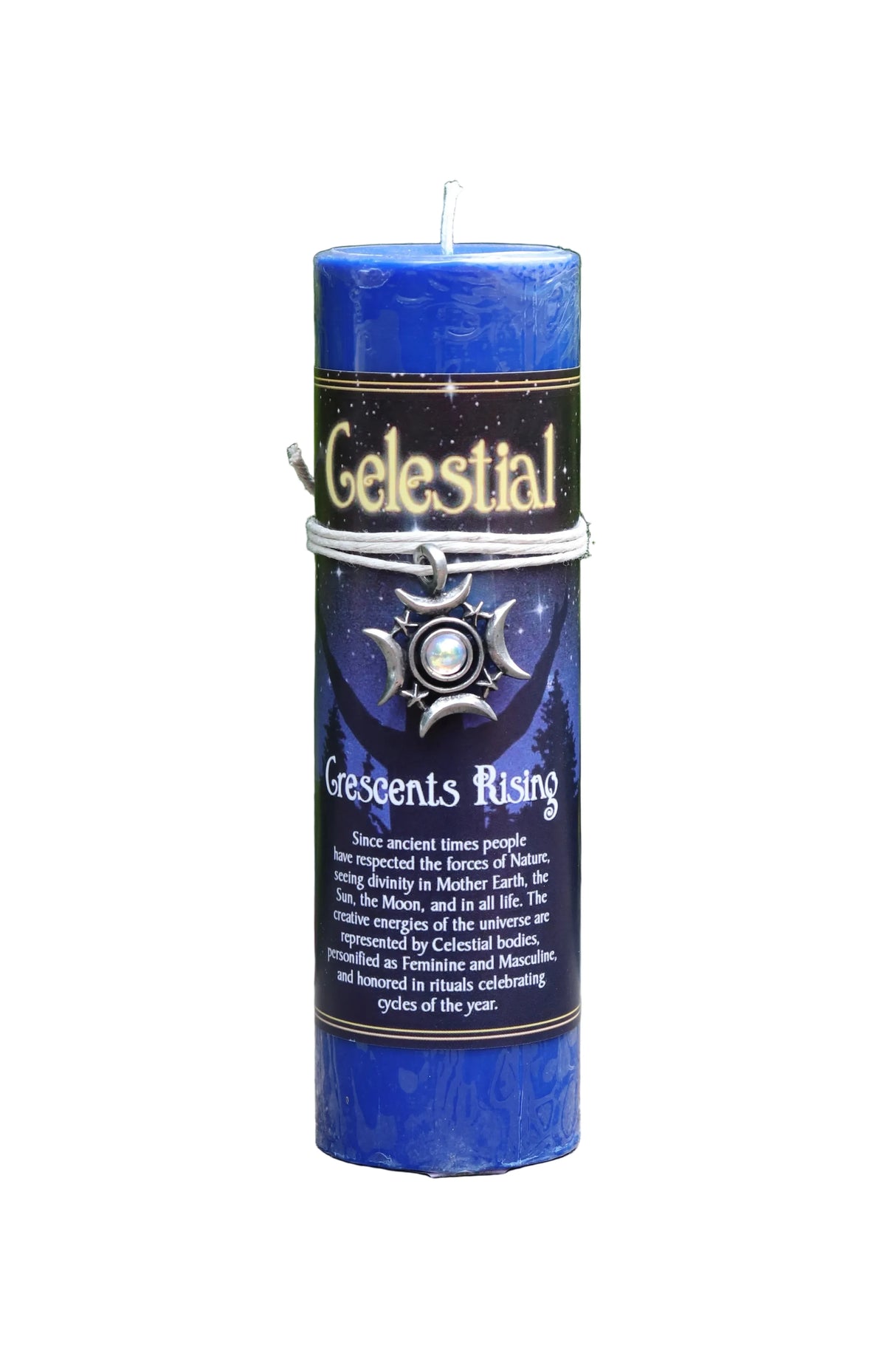 Blue pillar candle with writing 
