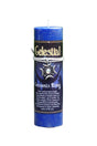 Blue pillar candle with writing 
