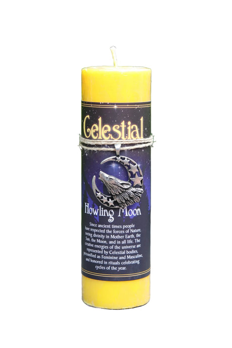 Yellow pillar candle with writing 