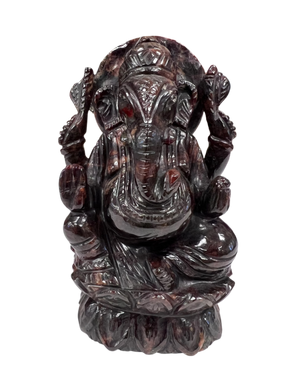 Dark red statue go Indian elephant god sitting 
