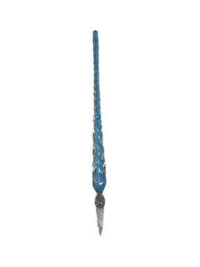 Thin glass pen with a blue center core and clear tip 