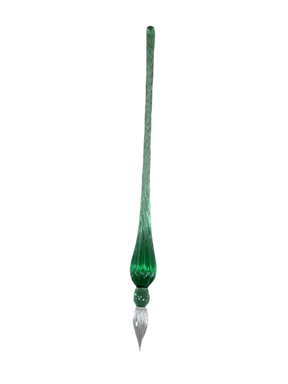Thin glass pen with a green core 
