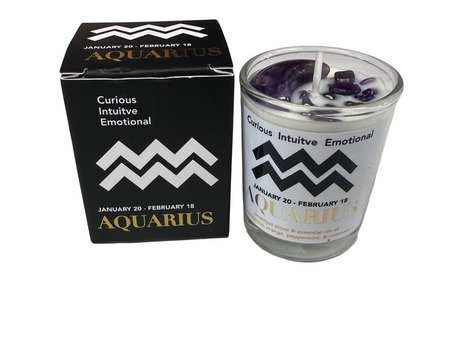 Aquarius candle with packaging on a light white background
