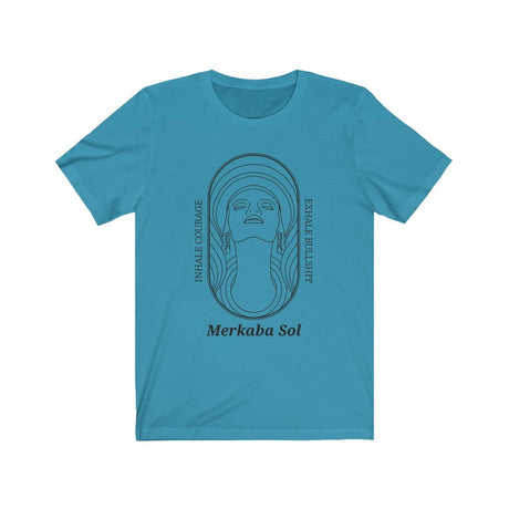 Inhale Courage Short Sleeve Tee - Inhale Courage Exhale Bullshit. Bring inspiration and empowerment to your wardrobe with this Inhale Courage t-shirt in aqua color or give it as a fun gift. From merkabasolshop.com