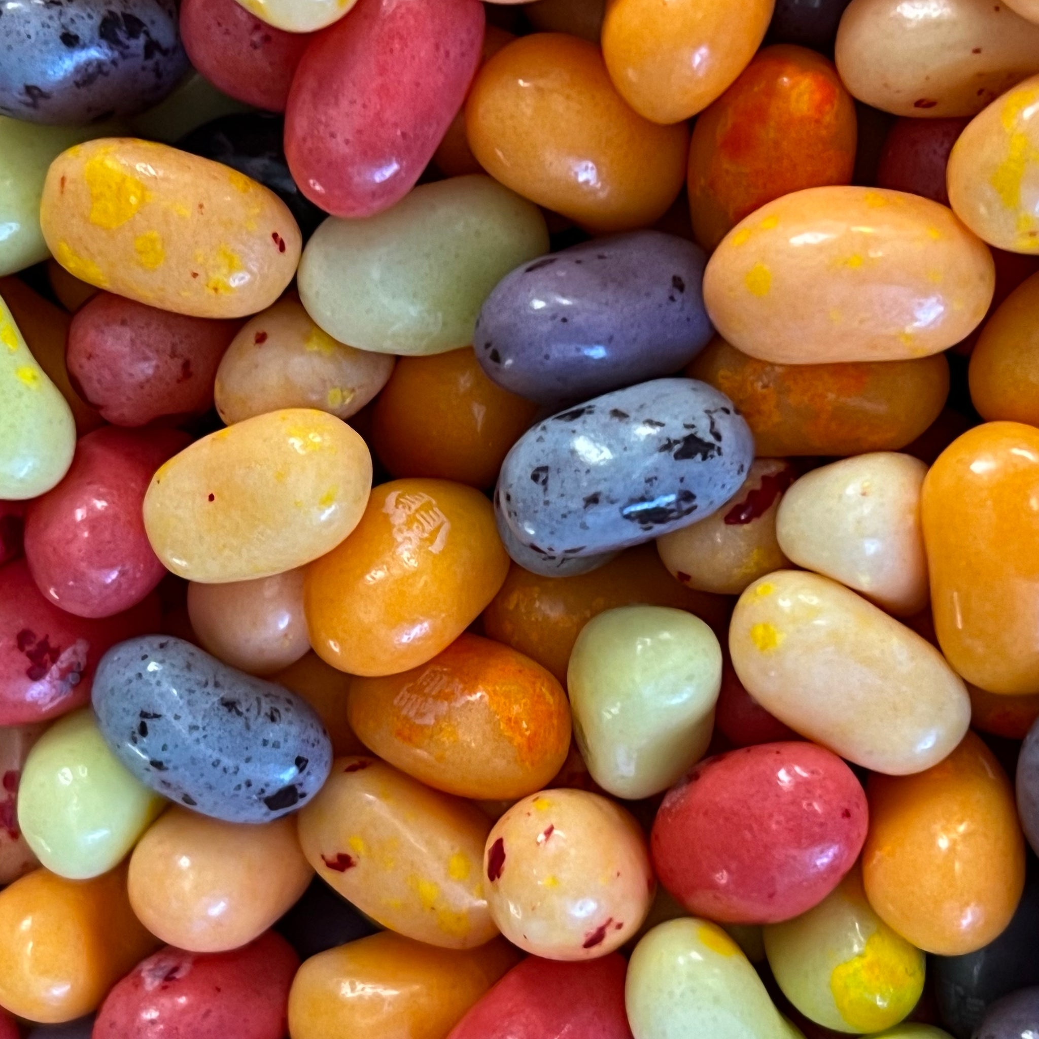 multi colored jelly beans in topical flavors 