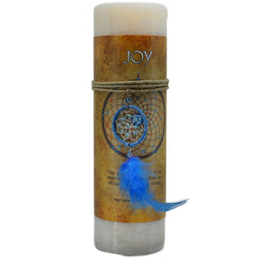 Blue candle with blue dream catcher pendant.